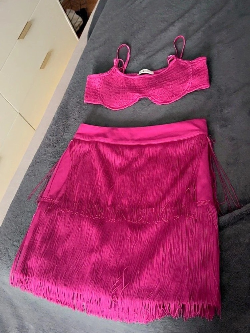 Mia Chérie Pink Fringe Mini Skirt Set Size Small